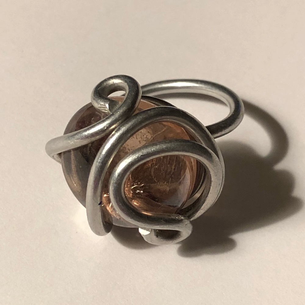 Iridescent Pink Stone Italian Silver Ring